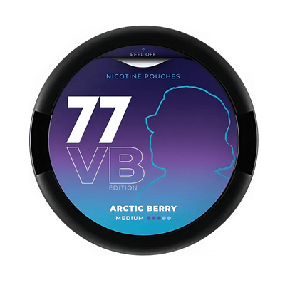77 Arctic Berry nicotine pouch can – Slim all-white, 10.4mg, 20 pouches