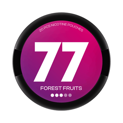 77 Forest Fruit nicotine pouch can – Slim all-white, 10.4 mg, 20 pouches