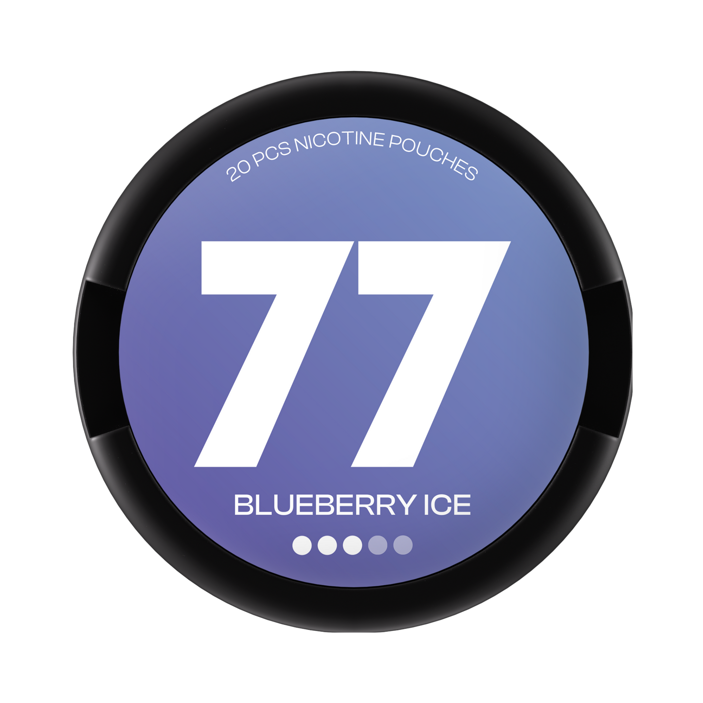 77 Blueberry Ice nicotine pouch can – slim all-white format, 10.4mg, 20 pouches per can