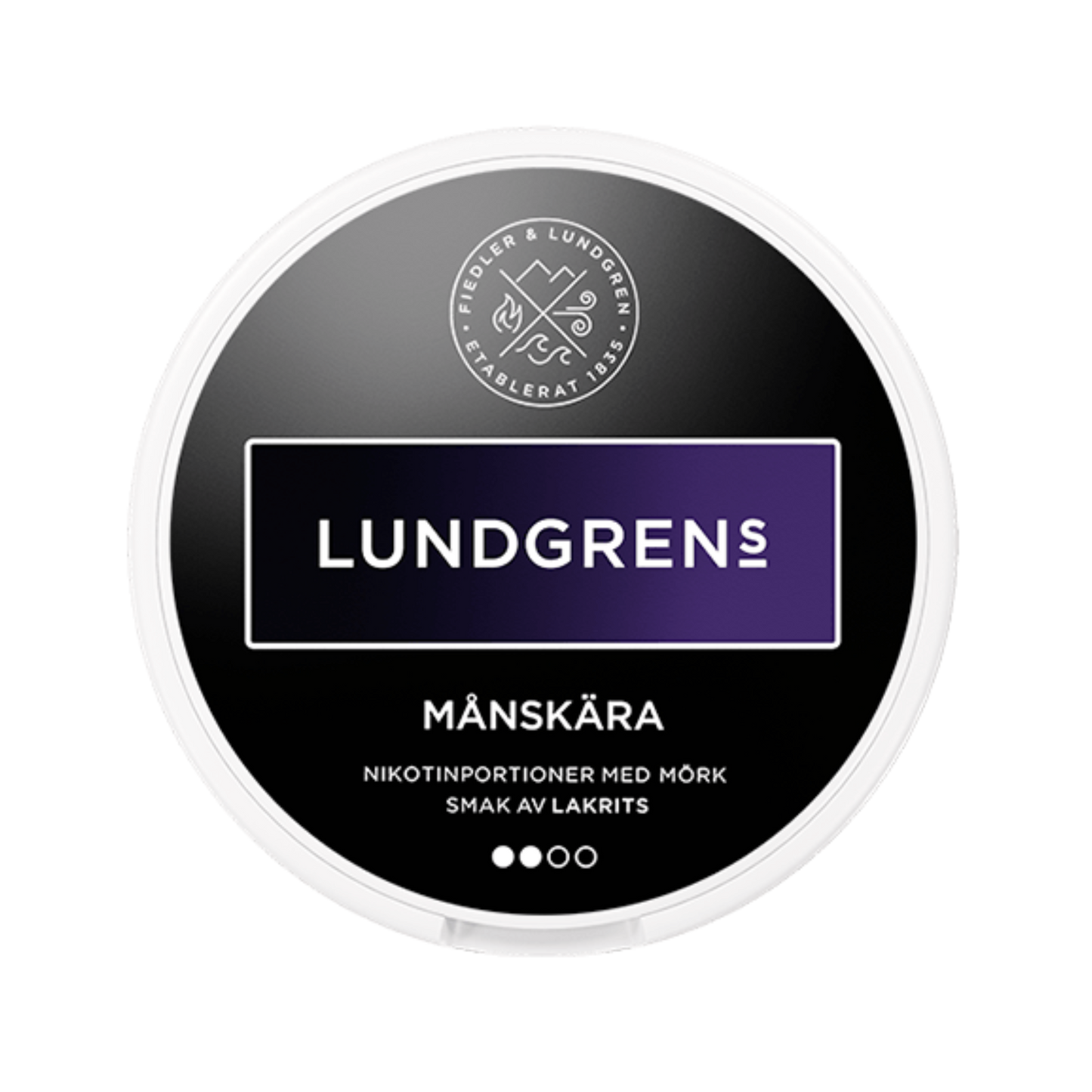 Lundgrens Månskära nicotine pouch can – Large dry, 8mg, 21 pouches