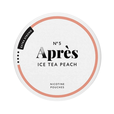 Après Ice Tea Peach Extra Strong nicotine pouch can – Slim all-white, 8.3mg, 20 pouches