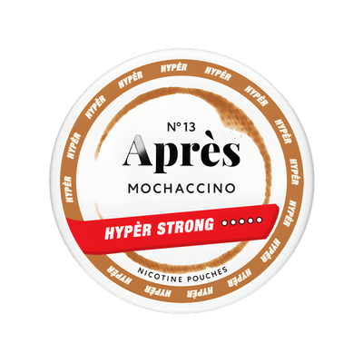 Apres Mochaccino Hyper Strong nicotine pouch can – Slim all-white, 11mg, 20 pouches