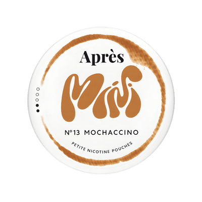 Apres Mochaccino Mini nicotine pouch can – Mini all-white format, 3.2mg, 20 pouches