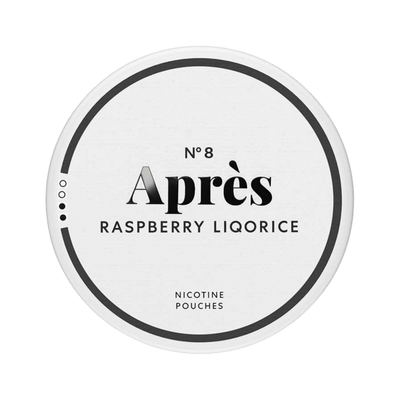 Après Raspberry Liqorice nicotine pouch can – Slim all-white, 4.4mg, 20 pouches