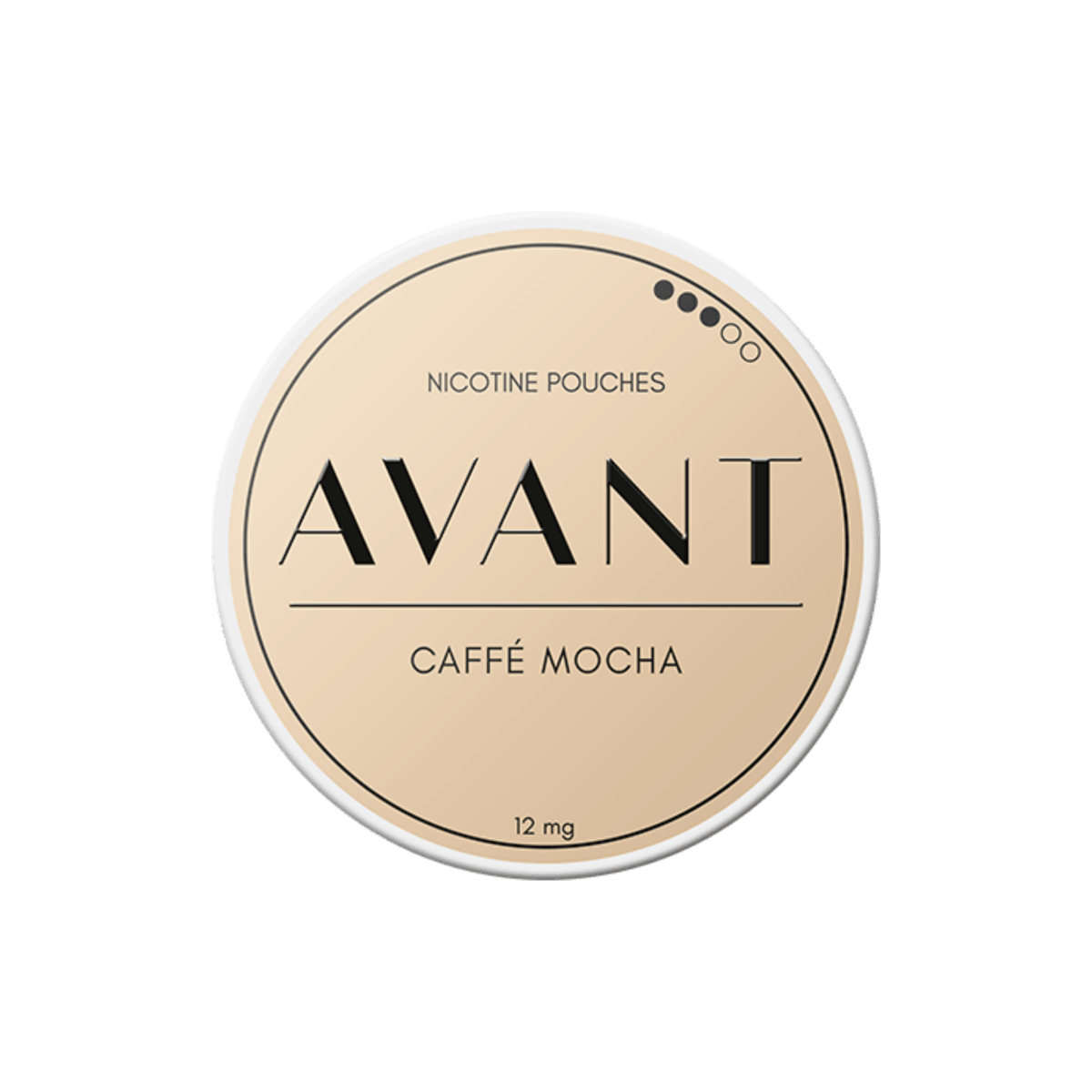 Avant Caffè Mocha nicotine pouch can – slim all-white format, 7.8 mg, 20 pouches