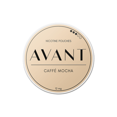 Avant Caffè Mocha nicotine pouch can – slim all-white format, 7.8 mg, 20 pouches