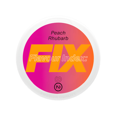 Fix Peach Rhubarb S2 nicotine pouch can – Slim dry, 5.6 mg, 20 pouches