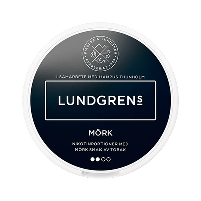 Lundgrens Mörk nicotine pouch can – large dry, 8mg, 21 pouches