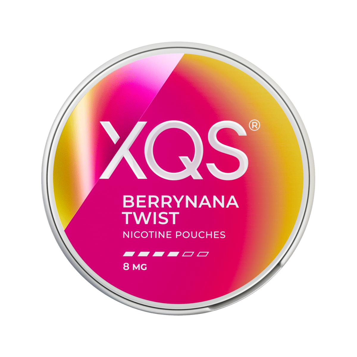 XQS Berrynana Twist nicotine pouch can – Slim moist, 8 mg, 20 pouches