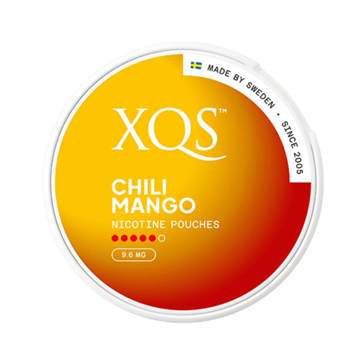 XQS Chili Mango nicotine pouch can – Slim moist, 9.6mg, 20 pouches