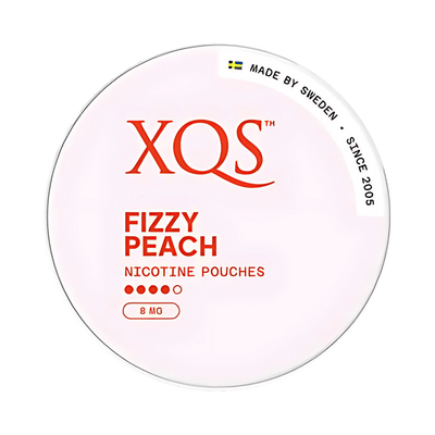 XQS Fizzy Peach nicotine pouch can – Slim moist, 8mg, 20 pouches