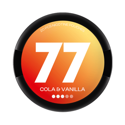 77 Cola & Vanilla nicotine pouch can – Slim all-white, 10.4mg, 20 pouches