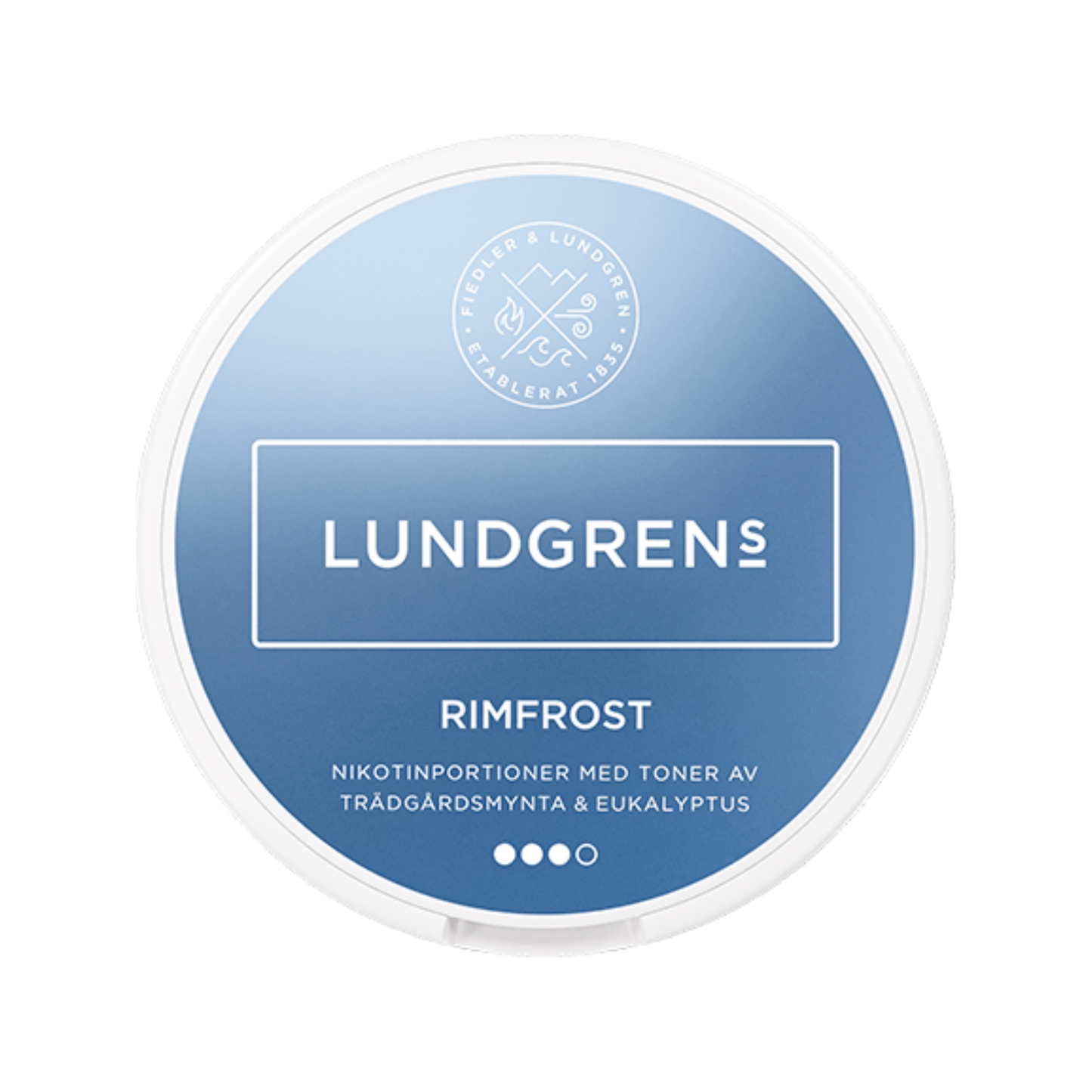 Lundgrens Rimfrost nicotine pouch can – Large dry, 10mg, 21 pouches
