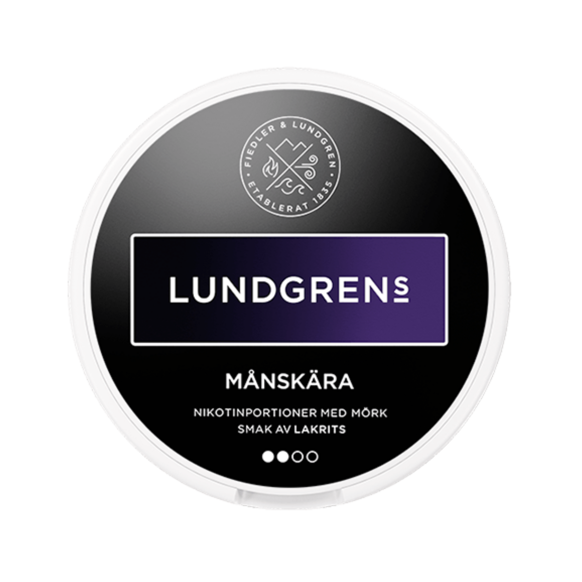 Lundgrens Månskära nicotine pouch can – Large dry, 8mg, 21 pouches
