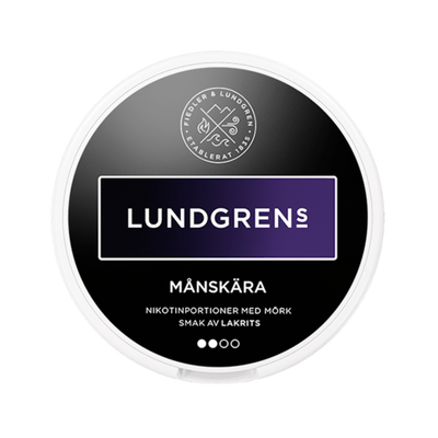 Lundgrens Månskära nicotine pouch can – Large dry, 8mg, 21 pouches