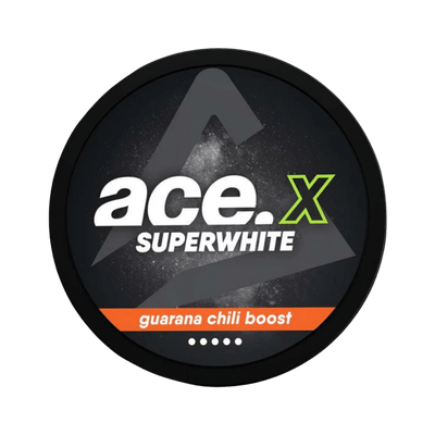 ACE X Guarana Chili Boost nicotine pouch can – Slim all-white, 8 mg, 20 pouches