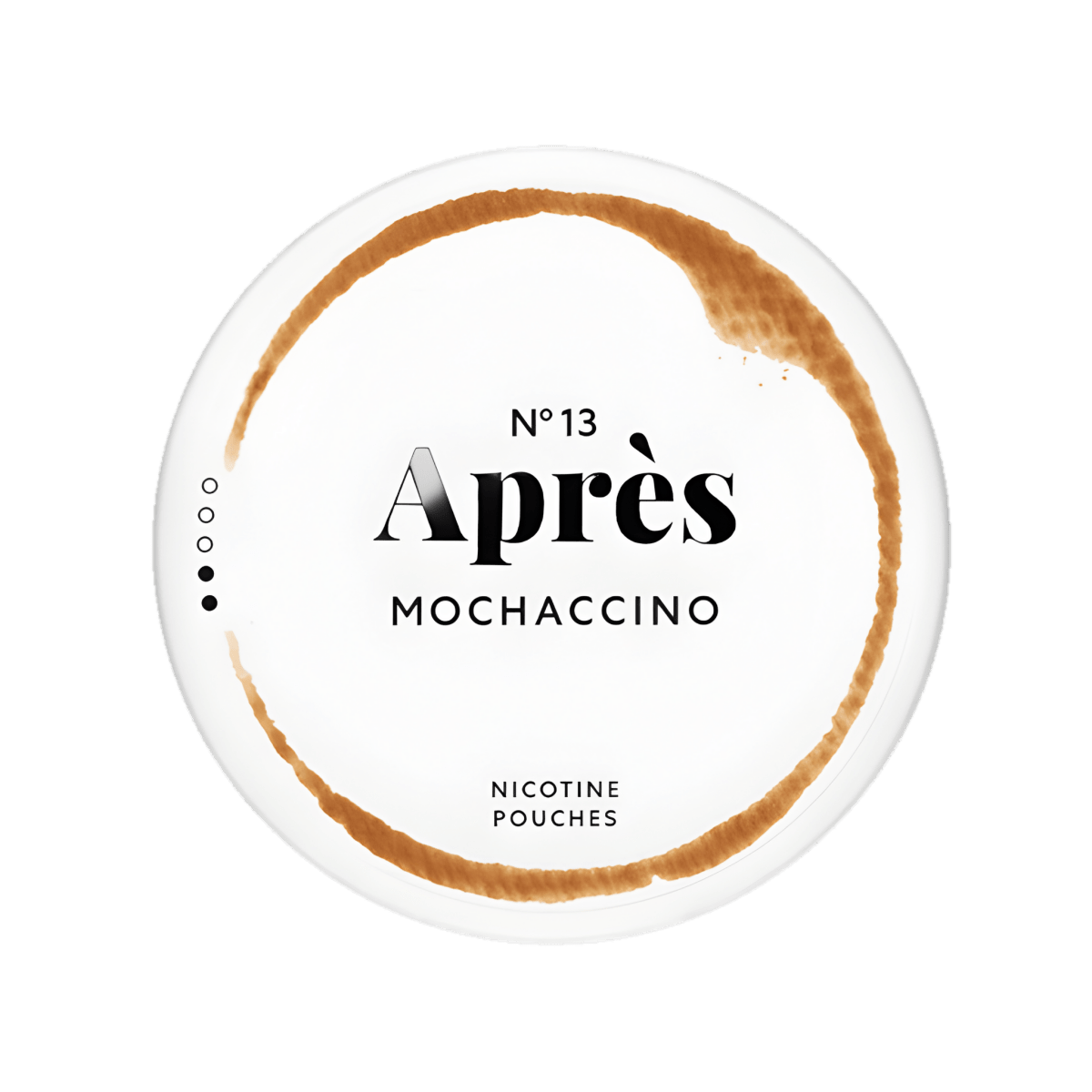 Apres Mochaccino nicotine pouch can – Slim all-white, 4.4mg, 20 pouches