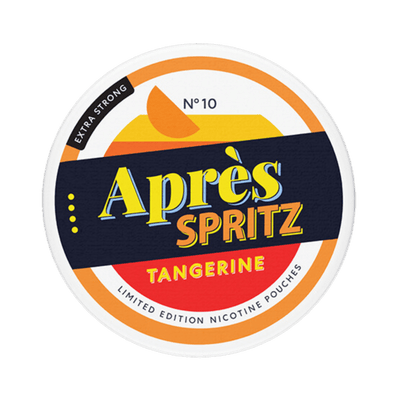 Après Spritz Tangerine Extra Strong nicotine pouch can – slim all-white format, 8.3 mg, 20 pouches