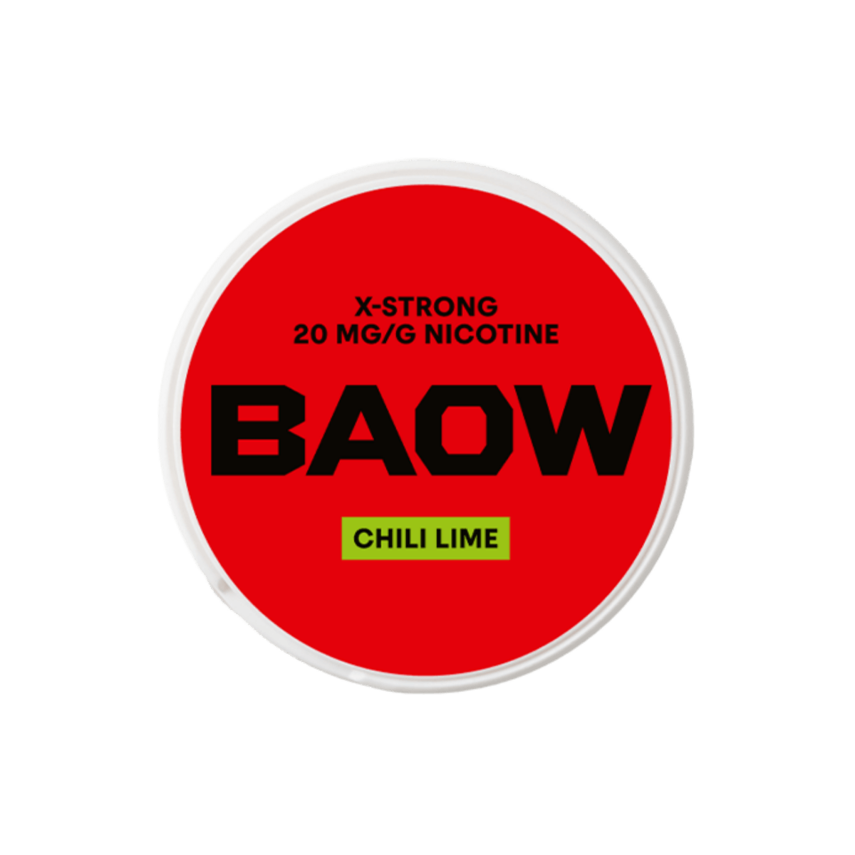 BAOW Chili Lime X-Strong nicotine pouch can – Slim all-white, 12mg, 20 pouches