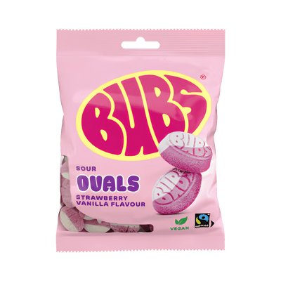 Bubs Strawberry Vanilla Goody Sour Ovals 90g - Pouchland