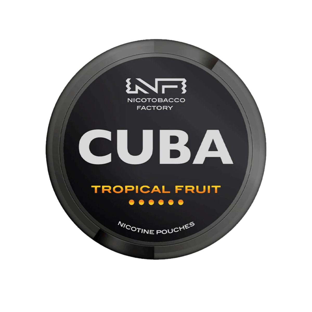Cuba Black Tropical Fruit nicotine pouch can – Slim moist, 42.9mg, 20 pouches