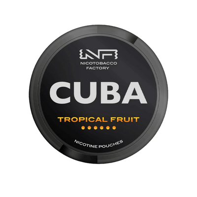 Cuba Black Tropical Fruit nicotine pouch can – Slim moist, 42.9mg, 20 pouches