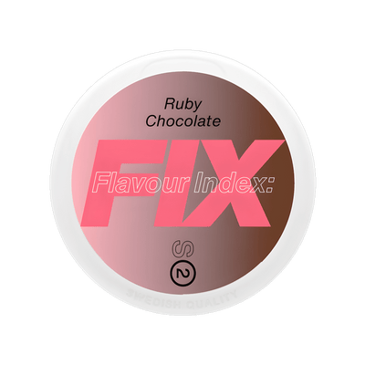 Fix Ruby Chocolate S2 nicotine pouch can – Slim dry, 5.6mg, 20 pouches