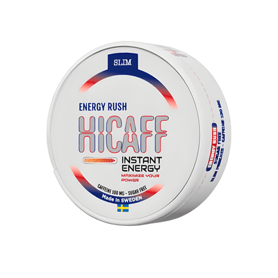 HiCaff Energy Rush nicotine-free pouch can – Slim, 0mg, 20 pouches