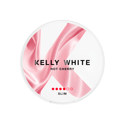 Kelly White Hot Cherry nicotine pouch can – Slim semi-moist, 8mg, 20 pouches