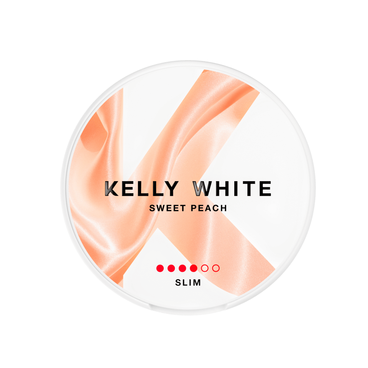 Kelly White Sweet Peach Strong nicotine pouch can – Slim semi-moist, 4mg, 20 pouches