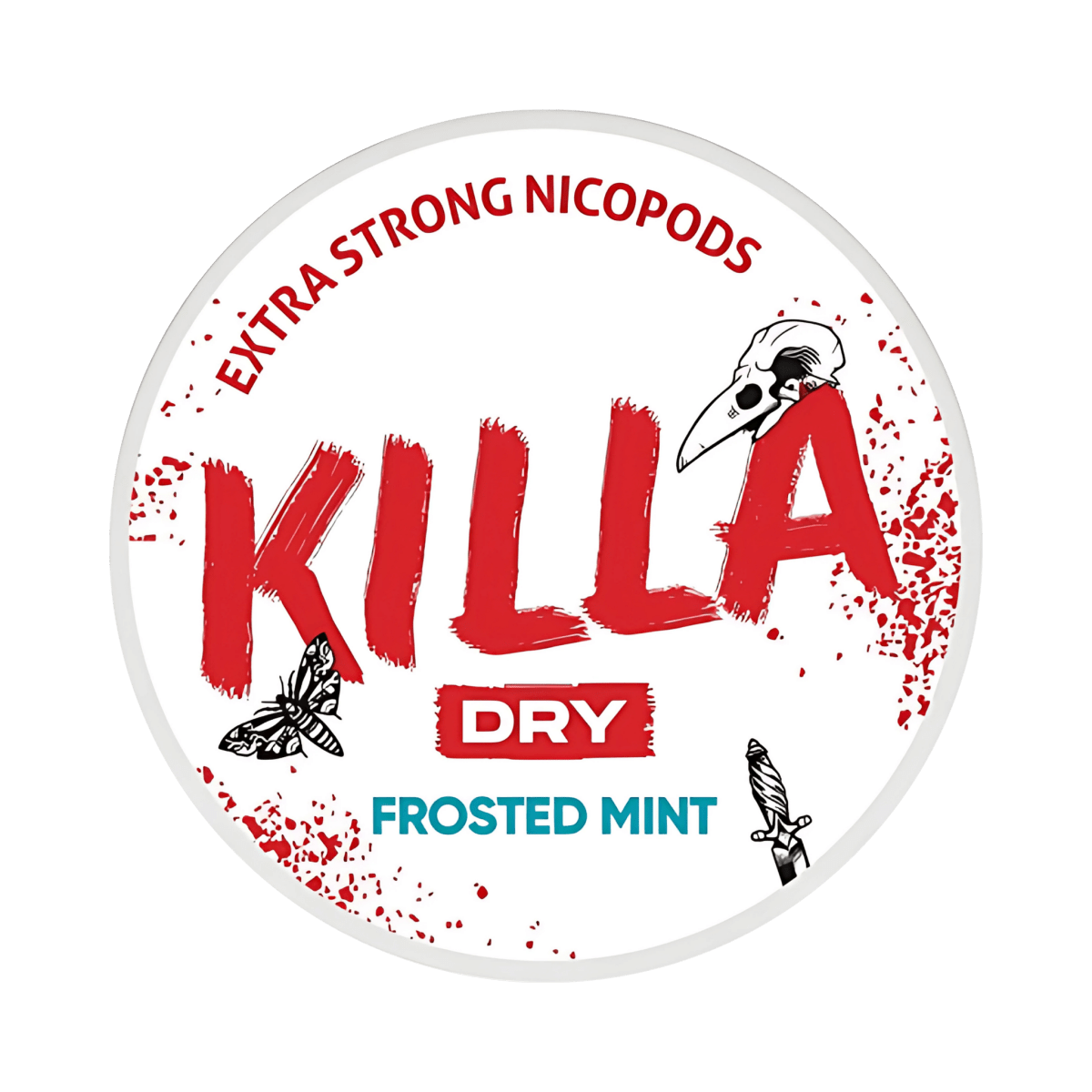 KILLA Dry Frosted Mint nicotine pouch can – Slim dry, 9.6mg, 20 pouches