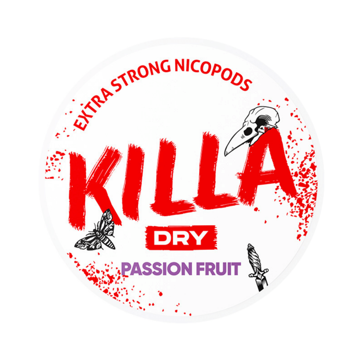 KILLA Dry Passionfruit nicotine pouch can – Slim dry, 9.6 mg, 20 pouches