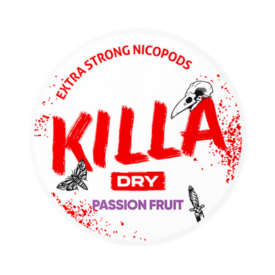 KILLA Dry Passionfruit nicotine pouch can – Slim dry, 9.6 mg, 20 pouches