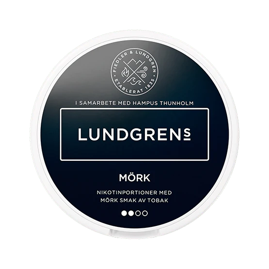 Lundgrens Mörk nicotine pouch can – large dry, 8mg, 21 pouches