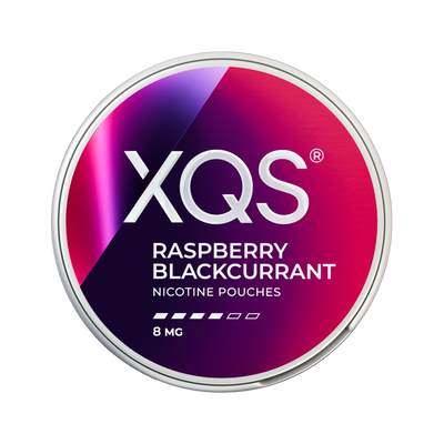 XQS Raspberry Blackcurrant nicotine pouch can – Slim moist, 8 mg, 20 pouches